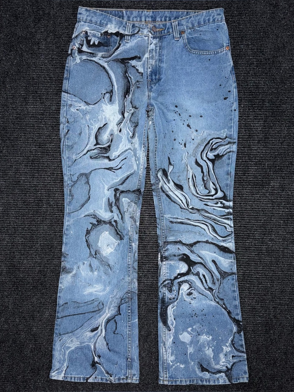 Vintage Upcycled Jordache Marbled Paint Flare Jeans Women’s 11 / 12 Streetwear